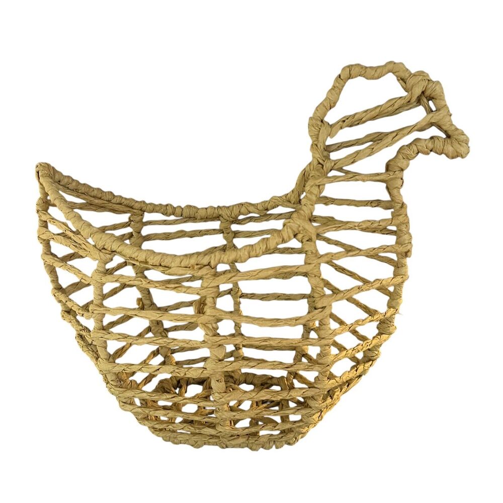 Chicken Shape Basket Small Decor Farmhouse Twisted Straw for Eggs Dried Flowers